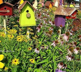 garden succulents potting bench dresser upcycle, gardening, outdoor furniture, painted furniture, repurposing upcycling, Amish made birdhouses brighten a border