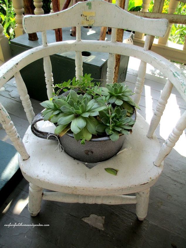 garden succulents potting bench dresser upcycle, gardening, outdoor furniture, painted furniture, repurposing upcycling, Planted child s chair