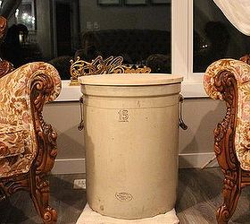 antique crock side table, painted furniture, repurposing upcycling
