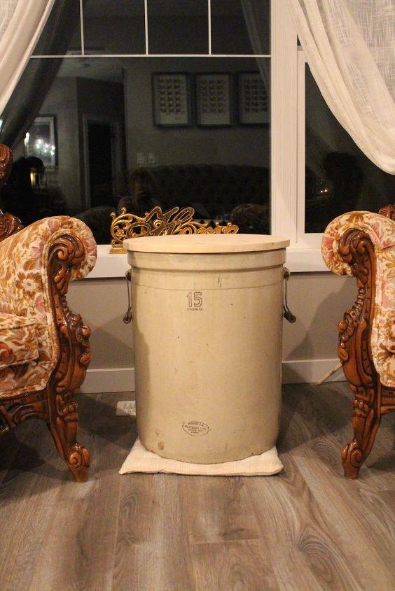 antique crock side table, painted furniture, repurposing upcycling