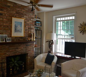 painted brick fireplace white redo, concrete masonry, home decor, living room ideas, painting, Before