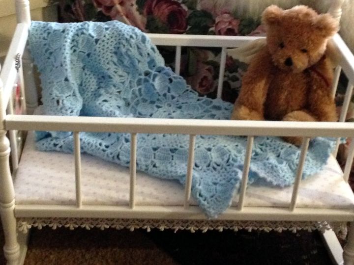 shabby chic doll cradle, decoupage, painted furniture, shabby chic