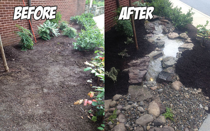 landscaping pondless waterfall build before after, landscape, ponds water features