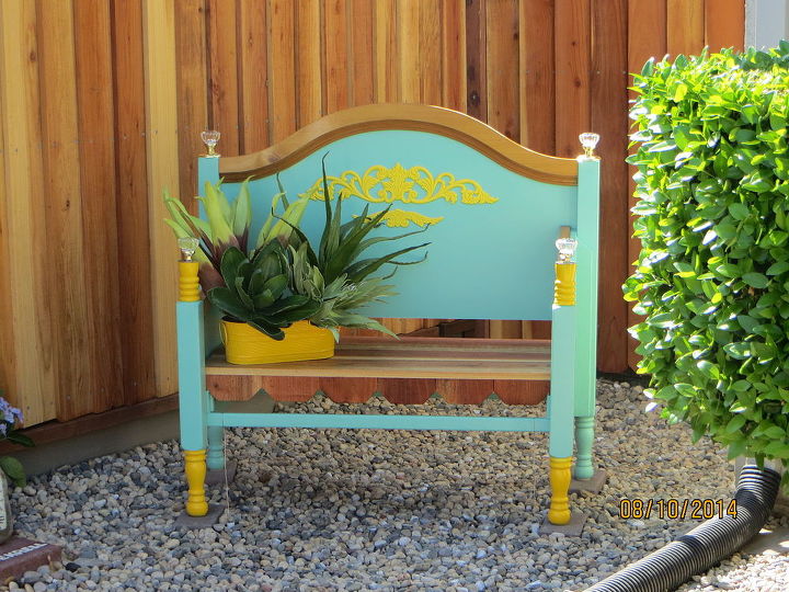 outdoor furniture bench bed frame repurpose upcycle, diy, outdoor furniture, repurposing upcycling, This the finished look and only cost little