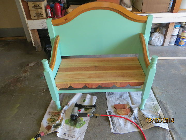bench made from old found bed frame