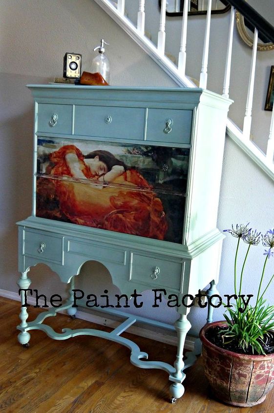 painted furniture dresser flaming june image transfer, chalk paint, foyer, painted furniture, Side profile