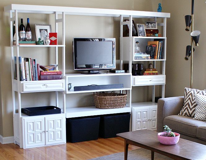 see how we used a 79 craigslist find to transform this wall, diy, home decor, living room ideas, painted furniture, repurposing upcycling, shelving ideas, storage ideas