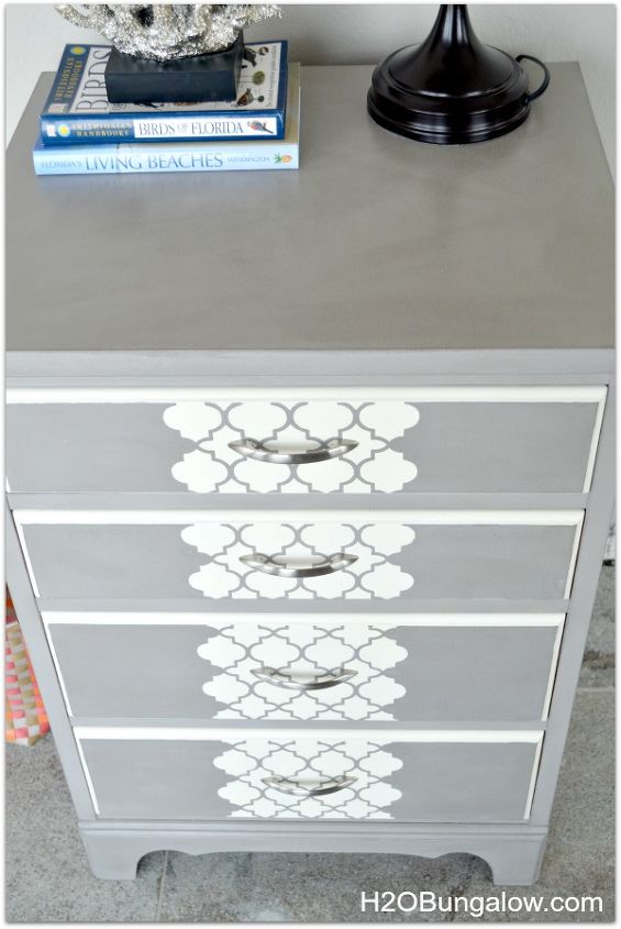 stenciled drawerfront grey dresser, painted furniture
