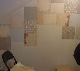 wallpaper scrapbook paper walls, repurposing upcycling, wall decor