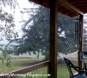 patio ideas porch home railing, diy, outdoor furniture, outdoor living, porches, woodworking projects, Rain pouring down