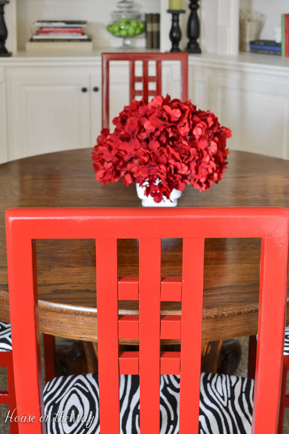 diy red dining room chairs, dining room ideas, painted furniture, reupholster