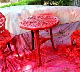 outdoor furniture rustoleum spray paint bistro set red, outdoor furniture, outdoor living, paint colors, painted furniture