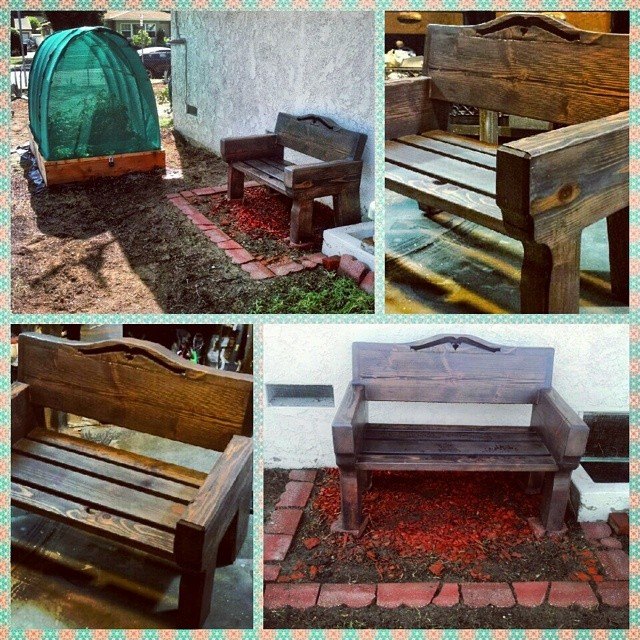 wooden bench for two, outdoor furniture, woodworking projects, Our Love Bench