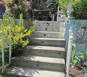 backyard ideas tiling tile glass summer stairs, repurposing upcycling, stairs, tiling