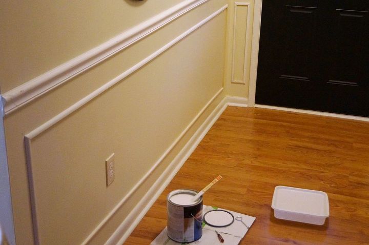 foyer entryway reveal faux wainscoting, foyer, paint colors, painting, wall decor, woodworking projects