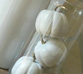 diy painted fall pumpkins vignette white gold, crafts, home decor, seasonal holiday decor