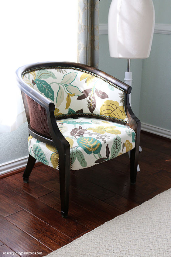 upholstered chair makeover antique refinish, painted furniture, reupholster