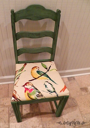upholstered chair makeover birds, painted furniture, reupholster