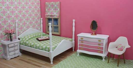 dollhouse bedroom with diy furniture, crafts, shabby chic