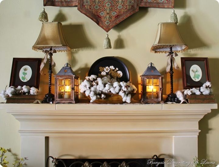 mantel fall cotton country decor, fireplaces mantels, seasonal holiday decor