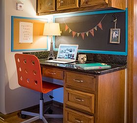 kitchen desk small space makeover, chalkboard paint, kitchen design, painted furniture