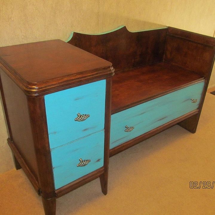 my first attempt at refinishing old furniture, painted furniture, Bought a 40 Goodwill find for 20 with coupon Sanded stained painted distressed and poly Added hardware I had on hand