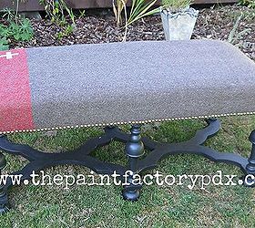 upholstered bench antique swiss army blanket, painted furniture, reupholster, Restored antique bench