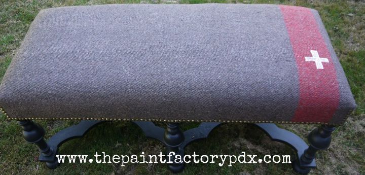 upholstered bench antique swiss army blanket, painted furniture, reupholster, Close up of Awesomeness