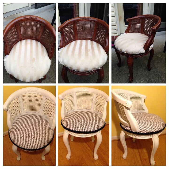 furniture makeover old cane chair redo, painted furniture, reupholster
