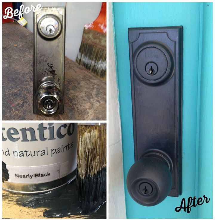 front door painting hardware makeover, chalk paint, doors, painting, Before and After