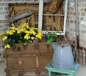 my finds for flowers using repurposed rustic reused reclaimed stuff, container gardening, gardening, repurposing upcycling, MY VINTAGE TRUNK FLOWERS
