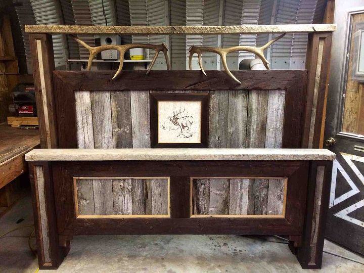 old rustic barn wood bed turned out pretty good for my first try, diy, repurposing upcycling