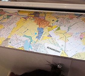 pop up camper redo countertops with maps, countertops, decoupage, repurposing upcycling, Mod Podge put under and on top to seal