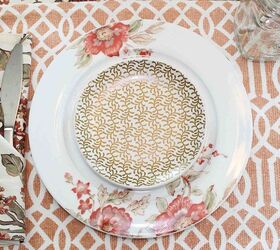 autumn tablescape, seasonal holiday decor, Layered patterns of gold white and burnt orange