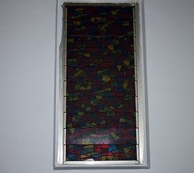 closing in a bathroom window that faces into the house, As if the window wasn t bad enough they used a stained glass sticker to make it look prettier
