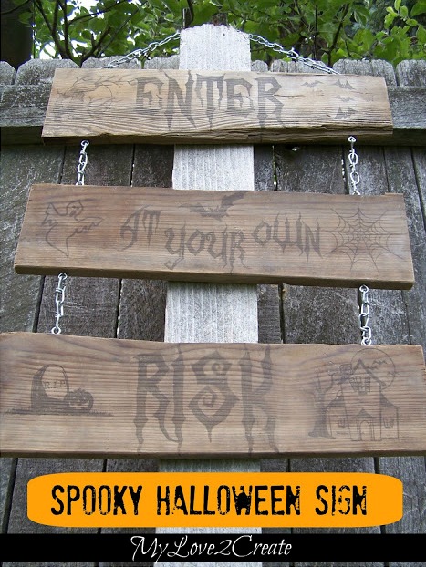 sinal de halloween assustador usando o mtodo de transferncia de tinta e madeira
