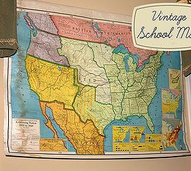 vintage school map for the family room, home decor, wall decor