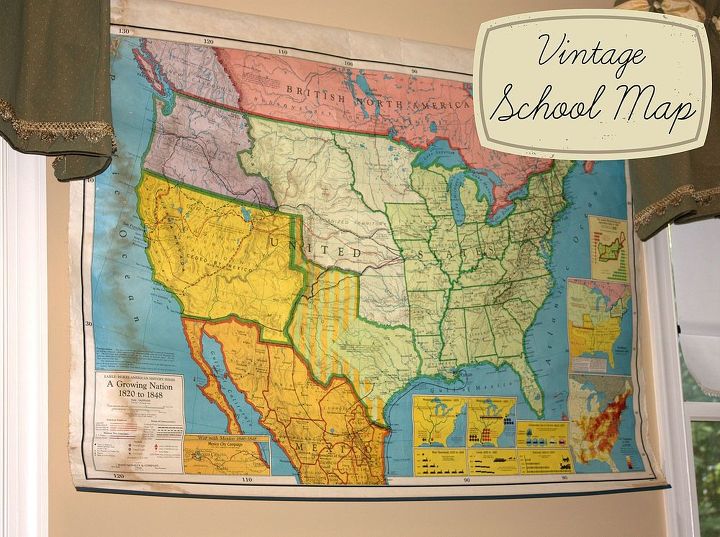 vintage school map for the family room, home decor, wall decor