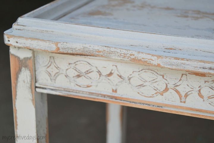 a table in pieces gets rescued, painted furniture