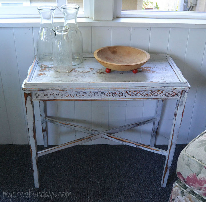 a table in pieces gets rescued, painted furniture