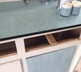 upcycling a vintage kitchen hutch with chalk paint, chalk paint, craft rooms, decoupage, painted furniture, repurposing upcycling, coordinating laminate with door paint