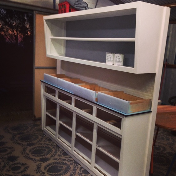 upcycling a vintage kitchen hutch with chalk paint, chalk paint, craft rooms, decoupage, painted furniture, repurposing upcycling, Nearly finished