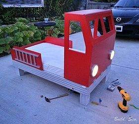 fire truck toddler bed, bedroom ideas, diy, painted furniture, repurposing upcycling, woodworking projects