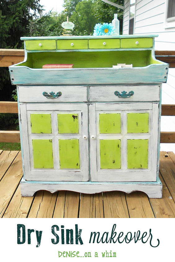 teal and green dry sink makeover, chalk paint, painted furniture