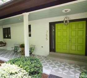 stenciled and painted front porch makeover, curb appeal, painting, porches, Front porch makeover
