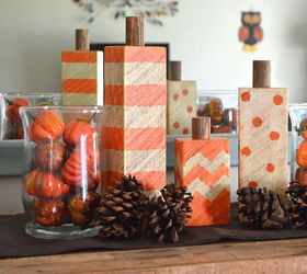 wood block pumpkins, crafts, home decor, woodworking projects