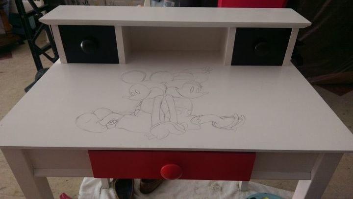 painted furniture desk mickey minnie mouse drawing disney, painted furniture, repurposing upcycling