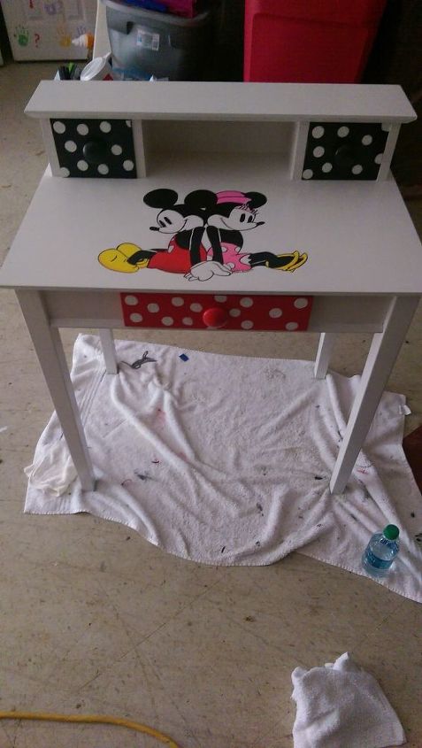 painted furniture desk mickey minnie mouse drawing disney, painted furniture, repurposing upcycling