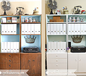 painted furniture cabinet craft room update, craft rooms, organizing, painted furniture, shelving ideas, Before and After
