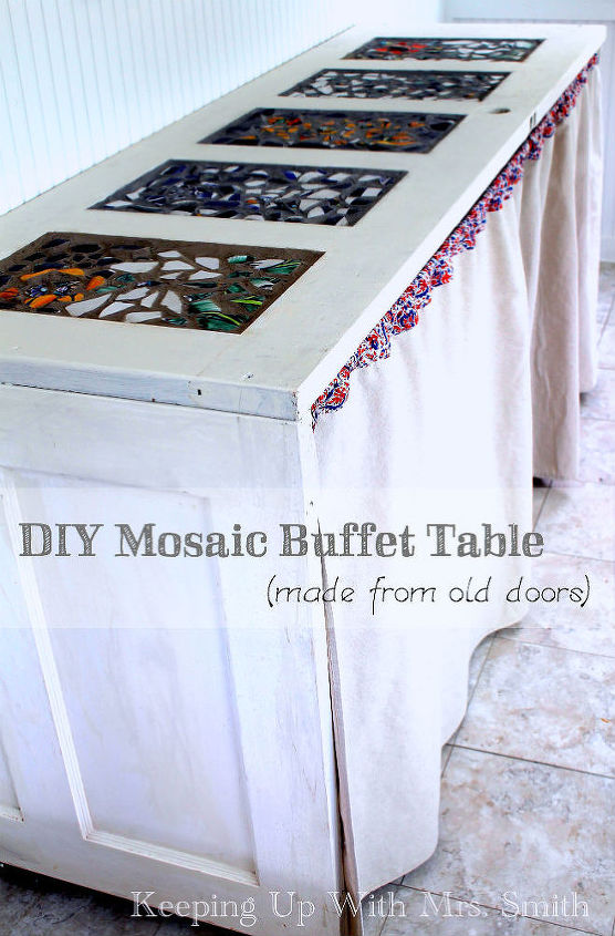 upcycle old doors mosaic buffet table, crafts, diy, doors, painted furniture, repurposing upcycling
